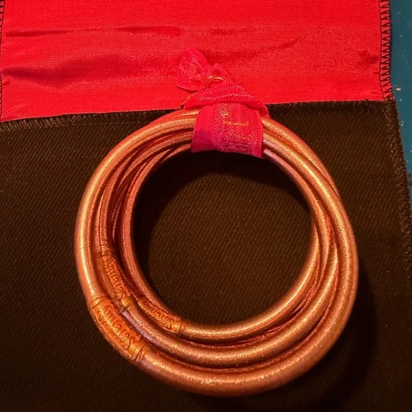 BudhaGirl ROSE GOLD ALL WEATHER BANGLES® (SET OF 6)- SERENITY PRAYER - Picture 3 of 4